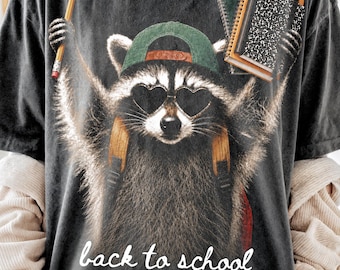 Back To School Raccoon PNG, Cute Teacher Shirt Design, School Supplies Sublimation Graphic