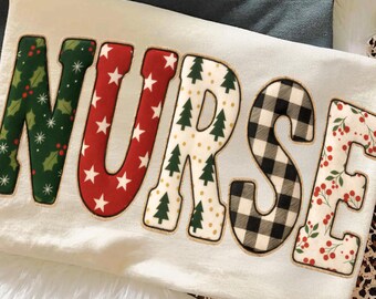 Nurse PNG, Patchwork Christmas Sublimation Design, Holiday Nurse Word Art Shirt Graphic, Festive Winter Medical PNG