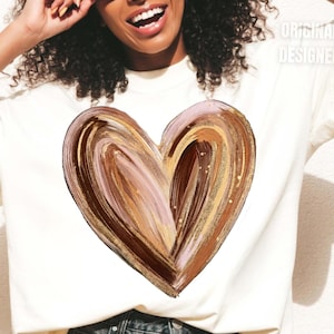 Brown Brush Stroke Heart PNG, Black History Month Heart PNG, Neutral Abstract Heart Design, Gold Glitter Brushstroke Heart Sublimation PNG