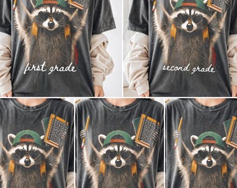 Back To School Raccoon Bundle PNG, First Grade Teacher Shirt Design, Cute School Sublimation Set (Digital Download)