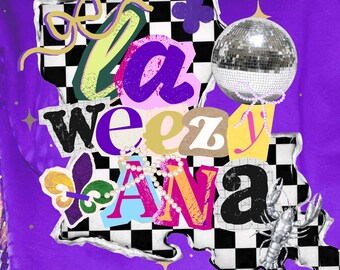 Laweezyana PNG, Louisiana Mardi Gras Shirt Design, Purple Carnival Disco Ball Art, Trendy Mardi Gras PNG Download