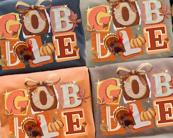 Gobble PNG, Thanksgiving Turkey Sublimation Design, Fall Pumpkin Autumn Leaves Shirt Graphic, Cute Holiday Word Art PNG