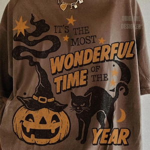 素敵なハロウィンPNG、2025年の黒猫かぼちゃの昇華プリント、不気味な季節のシャツデザイン、秋のハロウィンアート