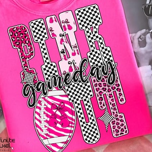 Pink Gameday PNG, Breast Cancer Football Sublimation, Checker Leopard Ribbon Shirt Design, Trendy Awareness Game Day PNG