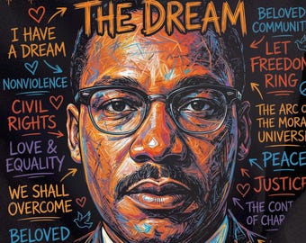 Drömmen PNG, inspirerande citat om MLK-dagen png, design för medborgerliga rättigheter och jämlikhet, färgglad porträttsublimering PNG
