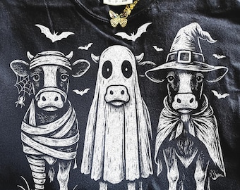 Halloween Cow PNG, Spooky Cow Squad PNG, Ghost Witch Mummy Cow PNG, Fall Farm Animal Shirt Design, Retro Halloween Sublimation png Download