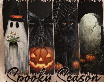 Gruselige Jahreszeit Png, Weinlese-Halloween-Geist Png, Kokette Herbst-Kürbis-Hemd-Design, Halloween-Bürstenstrich-Sublimation, Witchy Vibes Png