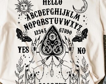 Halloween Png, Black Ouija Board Spirit Hands Shirt Design, Witchy Gothic Sublimation, Mystical Moon Moth Stars Png