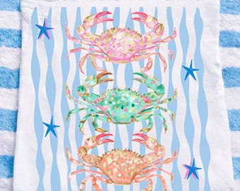 Preppy Crab PNG, Coastal Beach Sublimation Design, Pink Aqua Summer Ocean Art, Wavy Stripe Starfish Graphic, Trendy Vacation Shirt Download