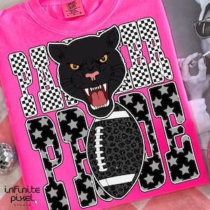 Panther Pride Football PNG, Checkered Star Print Leopard Football Design, School Mascot Sublimation, Game Day Football Shirt PNG