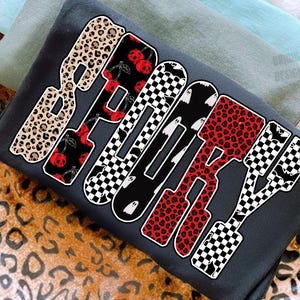 Halloween Png, Spooky Letters Png, Leopard Checker Cherry Print, Red Black Halloween Sublimation, Cute Spooky Fall Shirt Design