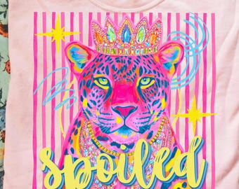 Spoiled Leopard PNG, Neon Crowned Cheetah Design, Colorful Sparkle Animal Graphic, Trendy Pink Preppy Sublimation Shirt Download