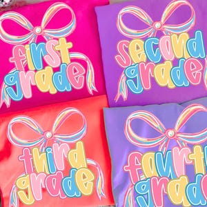 Preppy Back to School Floral Bundle PNG, First Day of School Designs, Kindergarten to Third Grade, Retro Teacher Shirt Neon Sublimation