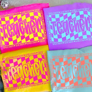 Retro Teacher PNG, Colorful Checkerboard Teacher Sublimation, Back to School Png, Groovy Love Them Teach Them Png