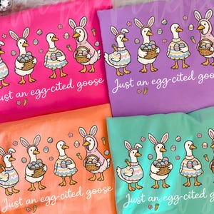 Egg-cited Goose Easter PNG, Bunny Goose Spring Shirt Design, Cute Easter Goose Illustration, Funny Easter Animal PNG