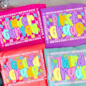 Preppy Back to School Bundle PNG, First Day of School Designs, Kindergarten to Third Grade, Retro Teacher Shirt Neon Sublimation
