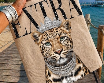 Extra Leopard Queen PNG, Crowned Cheetah Sublimation Design, Glam Animal Shirt Download