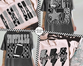 Football Checkered Bundle, Game Day Touchdown Mom Sublimation Set, Leopard Checker Zebra Star Shirt Designs