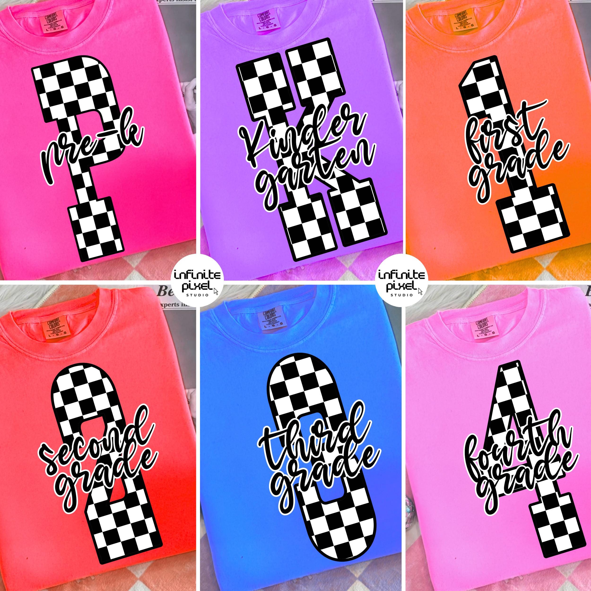 Preppy Back to School Floral Bundle PNG, First Day of School Designs, Kindergarten to Third Grade, Retro Teacher Shirt Neon Sublimation