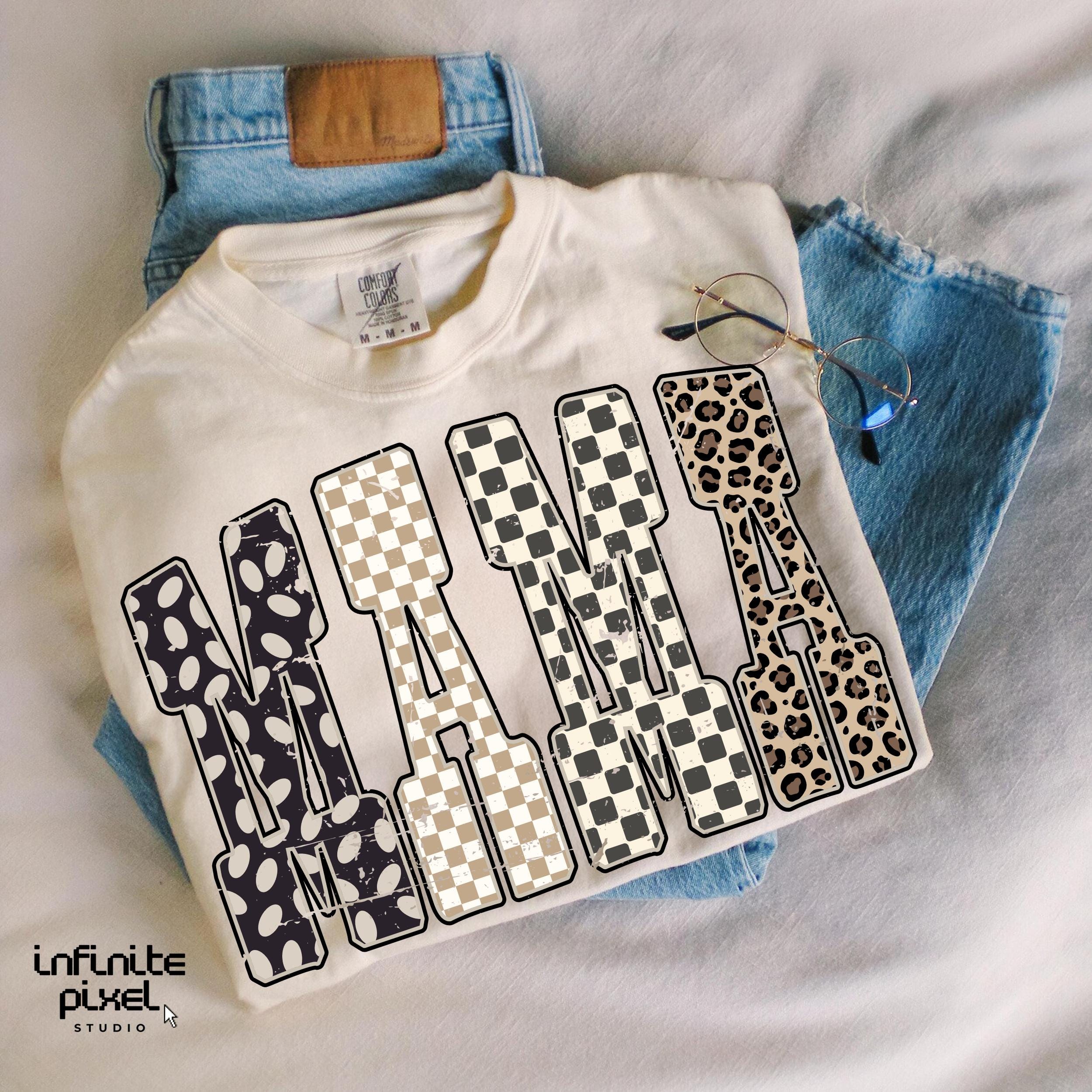 Mama PNG, Leopard Print Checkered Mama Letters PNG, Retro Animal