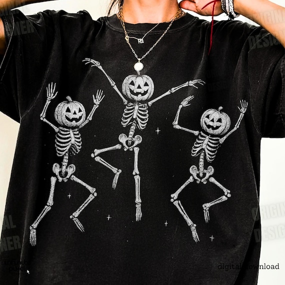 Dancing Skeleton Pumpkin PNG, Halloween Skeletons png, Jack O Lantern Skull Sublimation, Spooky Cute Fall Shirt PNG, October Horror PNG