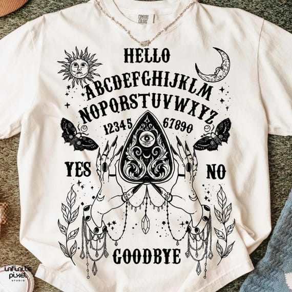 Halloween Png, Black Ouija Board Spirit Hands Shirt Design, Witchy Gothic Sublimation, Mystical Moon Moth Stars Png