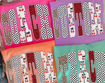 Trendy Custom Teacher PNG, Leopard Checker Cherry Letters Sublimation, Cute Retro Teacher Shirt Design