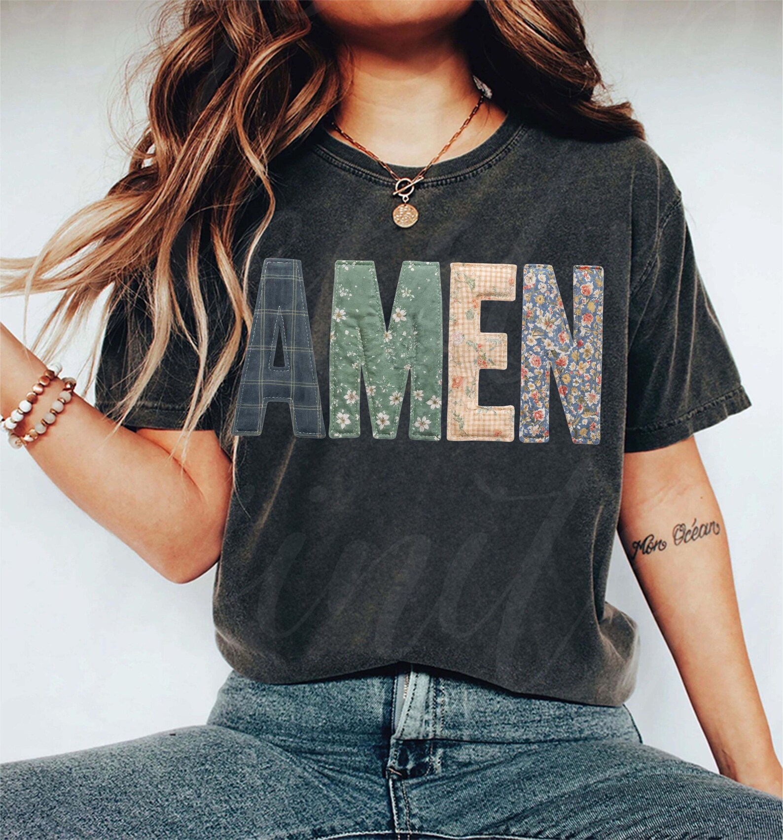 Amen Floral Patchwork PNG, Christian Faith Sublimation Design, Vintage ...