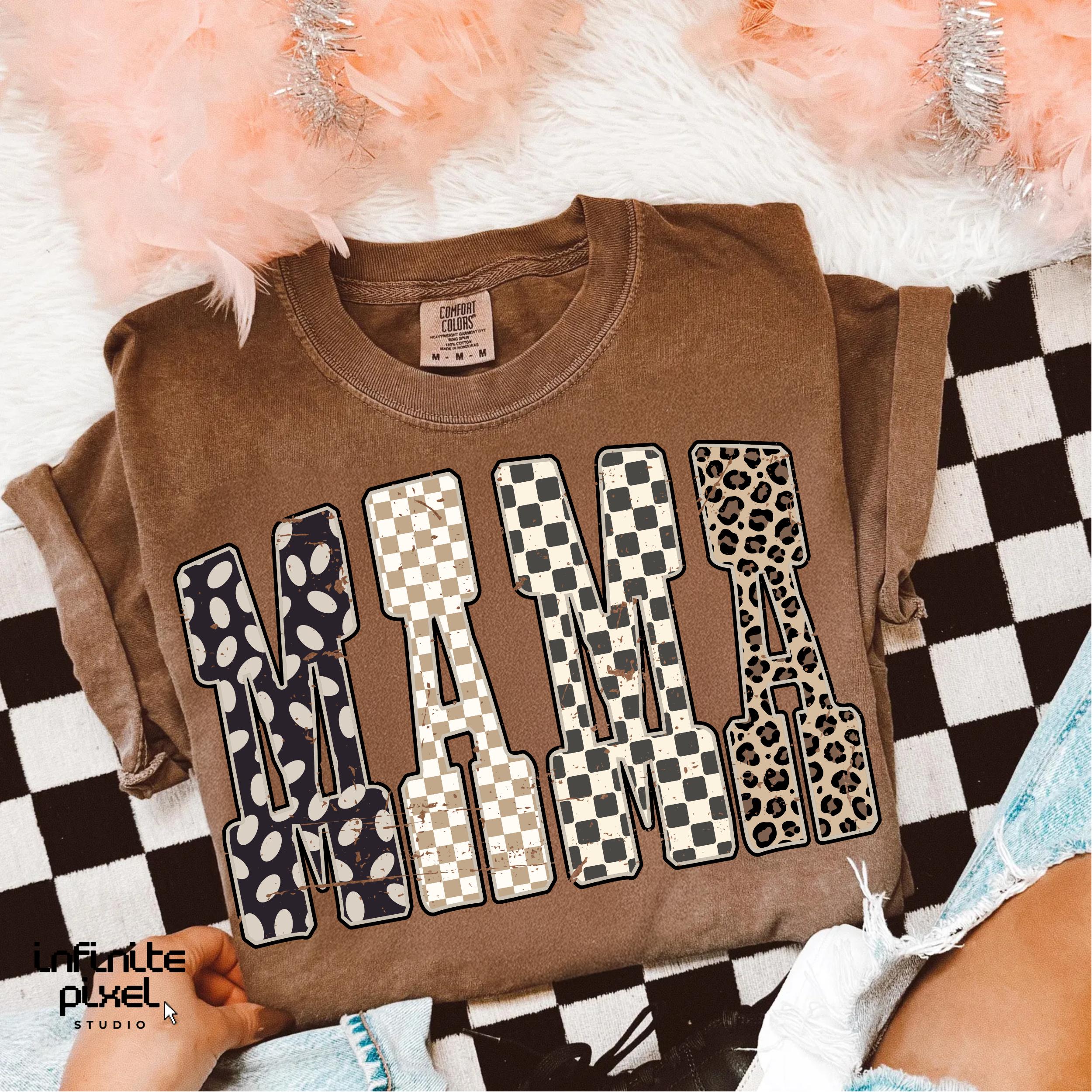 Mama PNG, Leopard Print Checkered Mama Letters PNG, Retro Animal