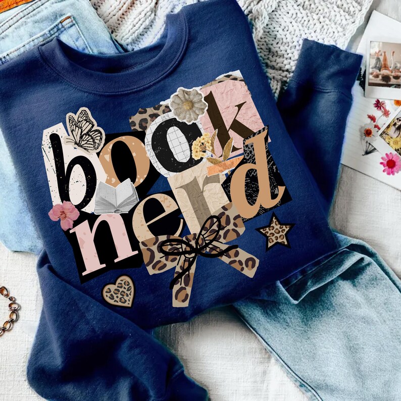 Book Nerd PNG, Ransom Note Typography Book Lover Design, Cozy Reading Aesthetic Shirt Graphic, Literary Collage PNG image 4
