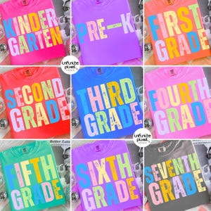 Preppy Back to School Floral Bundle PNG, First Day of School Designs, Kindergarten to Third Grade, Retro Teacher Shirt Neon Sublimation