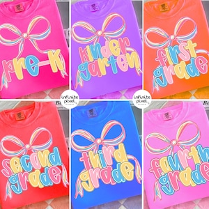 Preppy Back to School Floral Bundle PNG, First Day of School Designs, Kindergarten to Third Grade, Retro Teacher Shirt Neon Sublimation