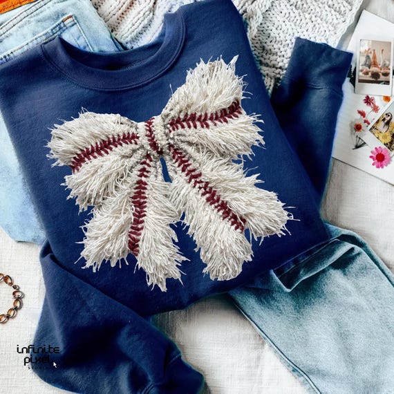Baseball Bow PNG, Fluffy Chenille Yarn Sublimation, Sports Coquette Design, Trendy Game Day Mom Shirt