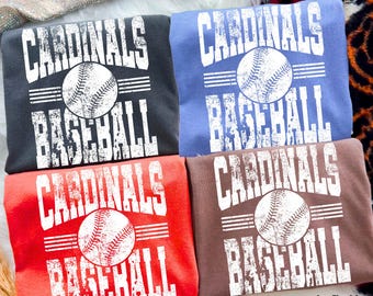 Desenho PNG e SVG do time de beisebol Cardinals, design de beisebol vintage com efeito desgastado, ideal para sublimação em camisetas esportivas.