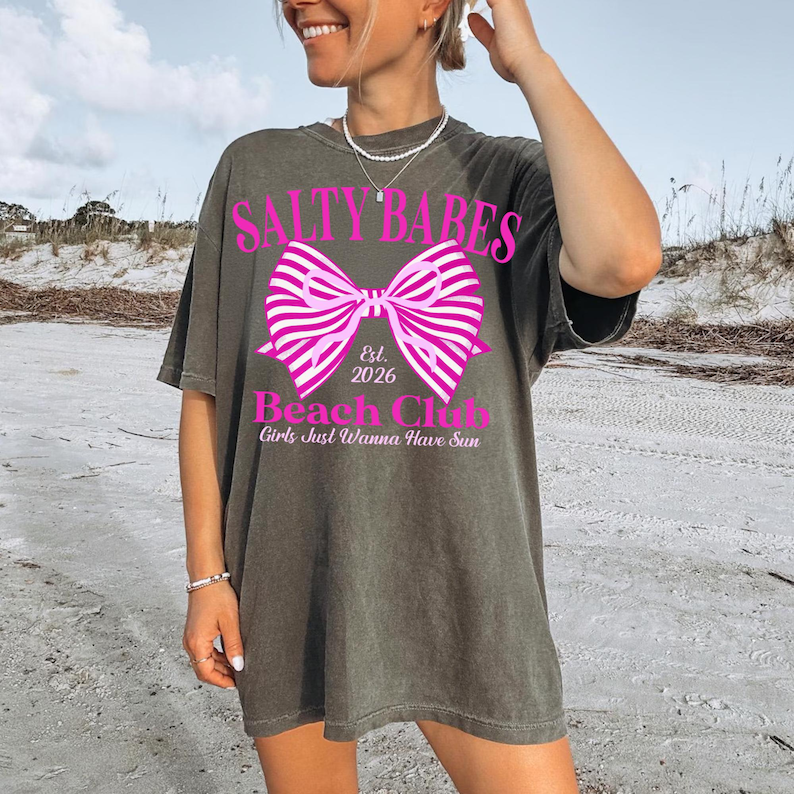 Salty Babes PNG, Coquette Bow Png, Neon Summer Png Shirt Designs, Trendy Summer Beach Png Coquette png Beach Aesthetic png, preppy beach png image 5