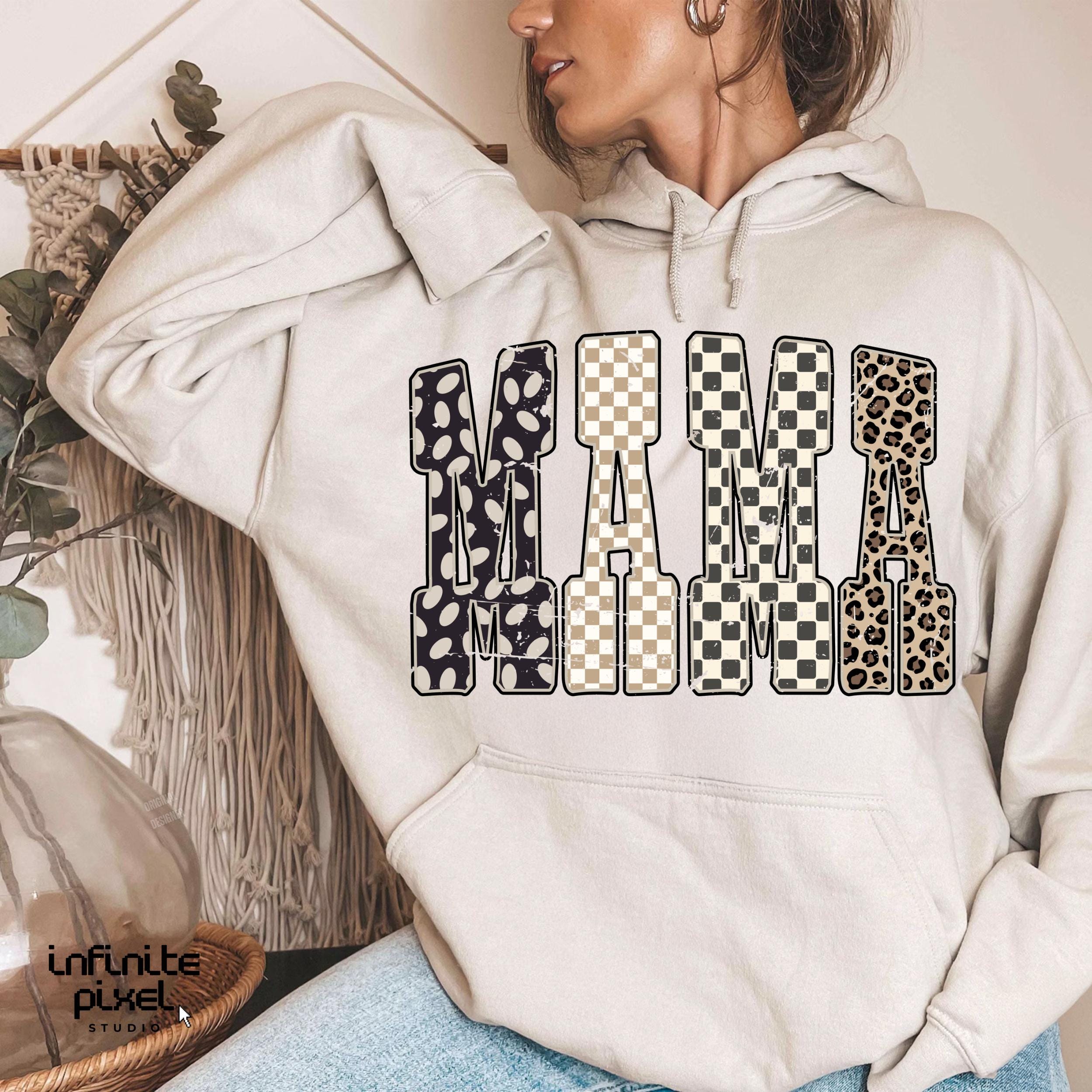Mama PNG, Leopard Print Checkered Mama Letters PNG, Retro Animal