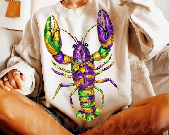 Mardi Gras Lobster PNG, Purple Green Gold Crawfish PNG, Carnival Seafood Sublimation, Louisiana Mardi Gras Shirt PNG