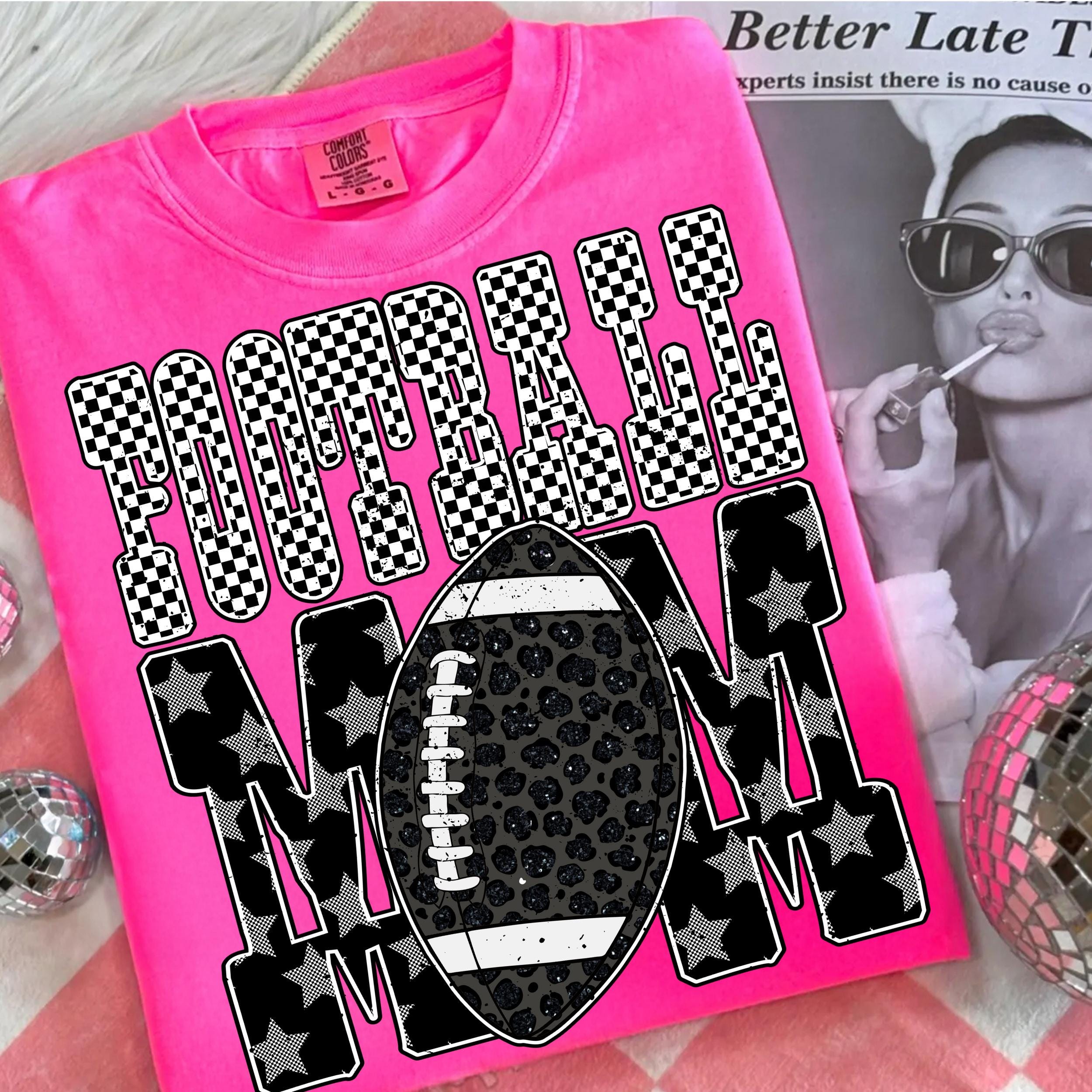 Football Mom PNG, Retro Checkerboard Leopard Star Print PNG, Game Day Sublimation Design, Sport Mama Digital Download Shirt PNG