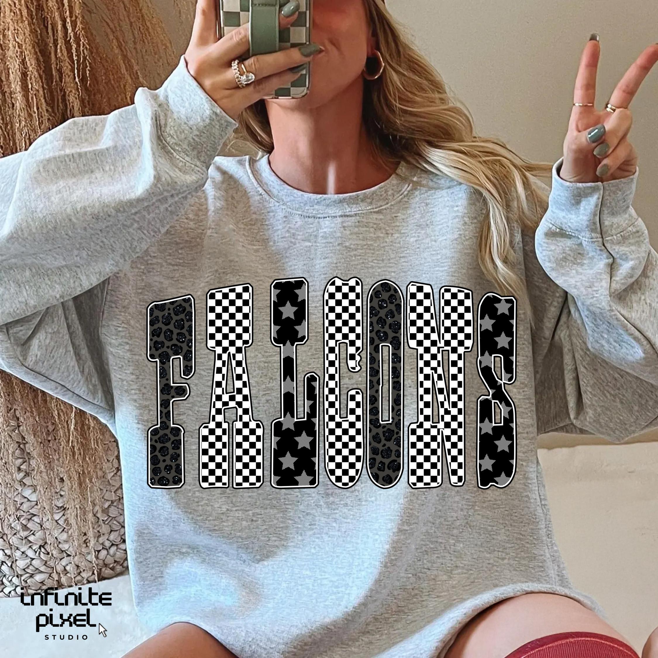 Falcons PNG, Black Checkered Star Leopard Letters Sublimation, School ...