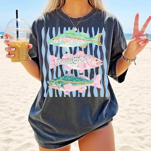 Pastel Glitter Fish PNG, Coastal Preppy Lake Life Sublimation Design (Digital Download) image 4