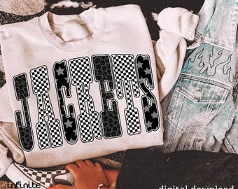 Jackets Mascot PNG, Game Day Sublimation Design, Leopard Star Checker Print Letters PNG, Team Spirit Shirt Download, Sports School PNG