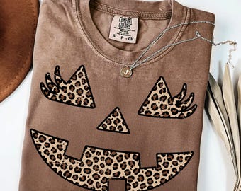 Leopard Pumpkin Face PNG, Fall Jack O'Lantern Sublimation Design, Girly Halloween Shirt, Cute Spooky Autumn PNG
