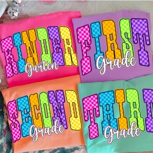 Preppy Back to School Floral Bundle PNG, First Day of School Designs, Kindergarten to Third Grade, Retro Teacher Shirt Neon Sublimation