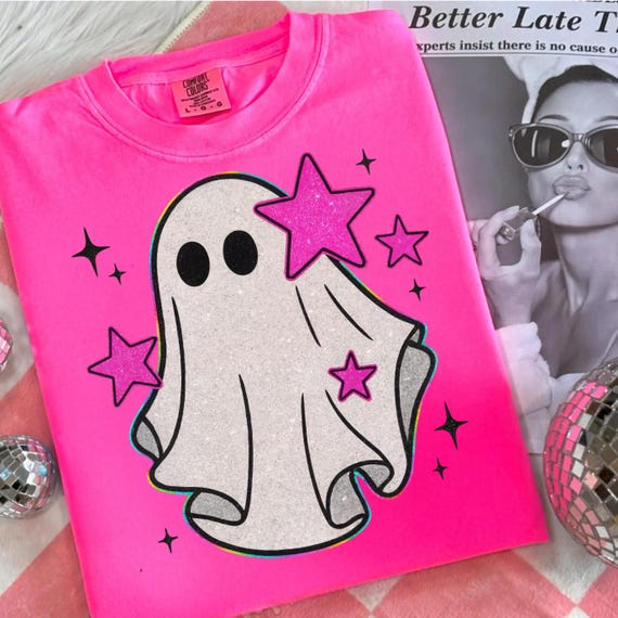 Sparkle Ghost PNG, Pink Glitter Star Ghost Sublimation, Y2K Halloween Shirt png, Cute Spooky Ghost PNG, Retro Ghost Clipart, Halloween PNG