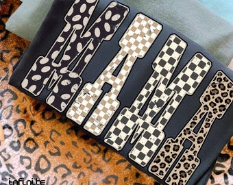 Mama PNG, Leopard Print Checkered Mama Letters PNG, Retro Animal