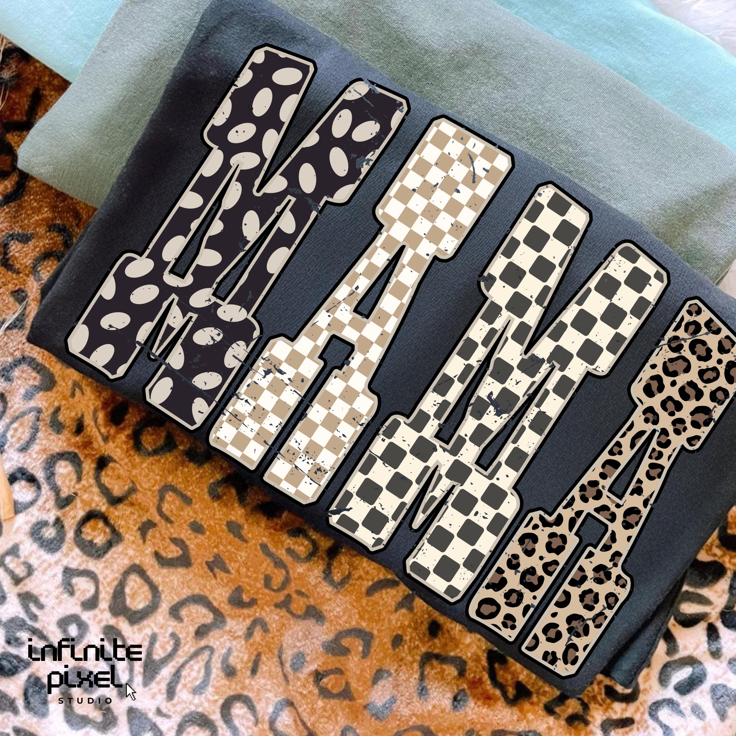 Mama PNG, Leopard Print Checkered Mama Letters PNG, Retro Animal