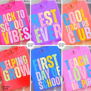 Preppy Back to School Floral Bundle PNG, First Day of School Designs, Kindergarten to Third Grade, Retro Teacher Shirt Neon Sublimation