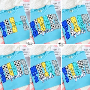 Preppy Back to School Floral Bundle PNG, First Day of School Designs, Kindergarten to Third Grade, Retro Teacher Shirt Neon Sublimation