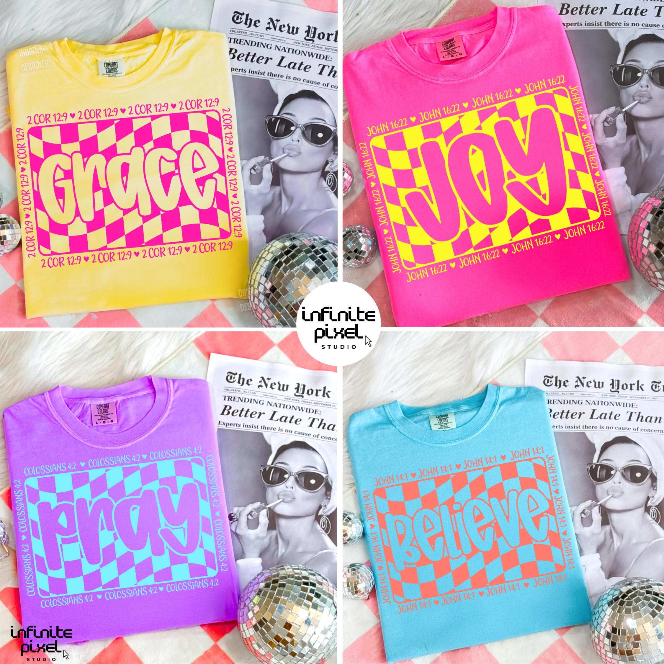 Bible Verse PNG Bundle, Joy Pray Grace Believe Sublimation Set, Neon ...