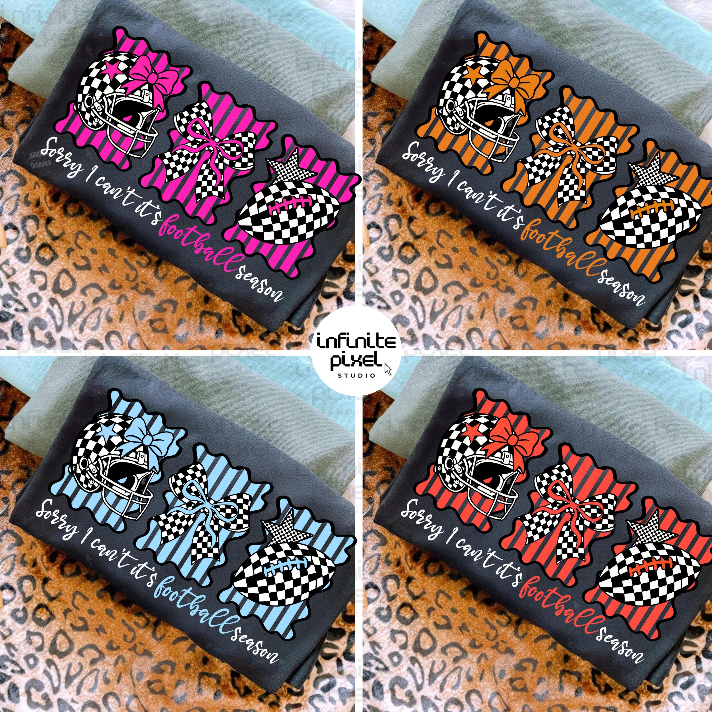 Football Season Bundle PNG, Sorry I Can't It's Football Season PNG, Football Mom Clipart Bundle, Checkered Bow Helmet PNG, Sublimation Set